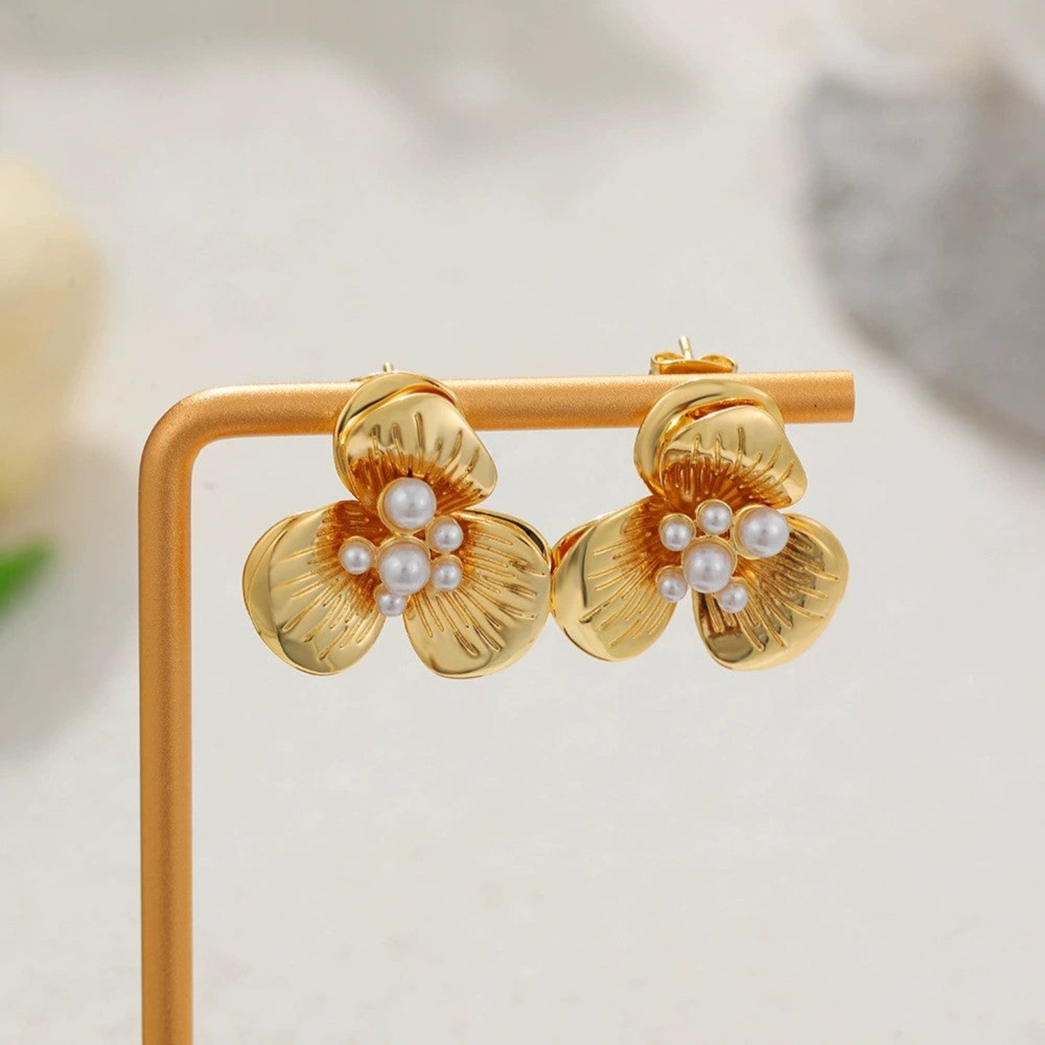 Just Lil Things Golden Bloom Pearl Flower Earrings jlt13418