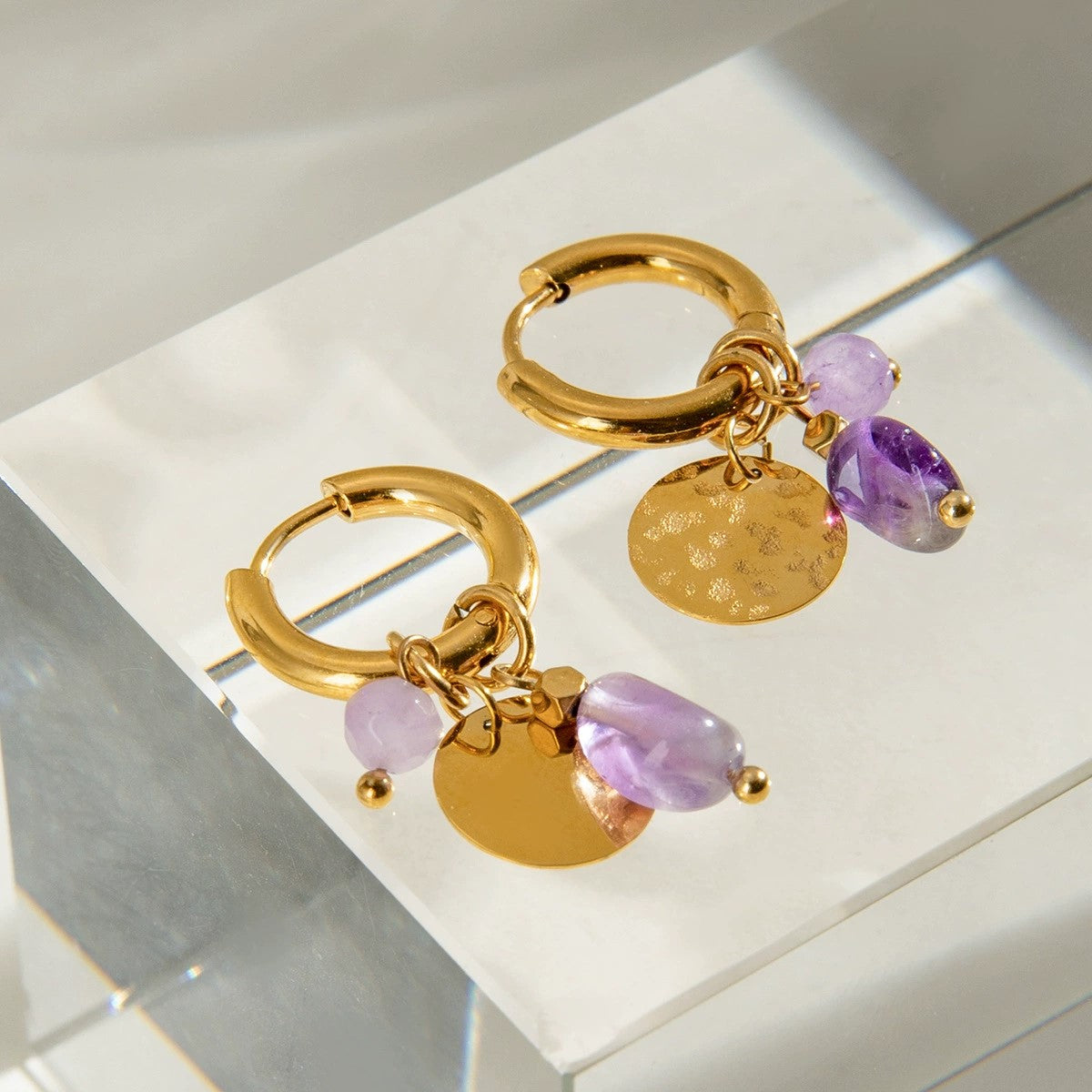 Just Lil Things Amethyst Glow Charm Hoops jlt13425