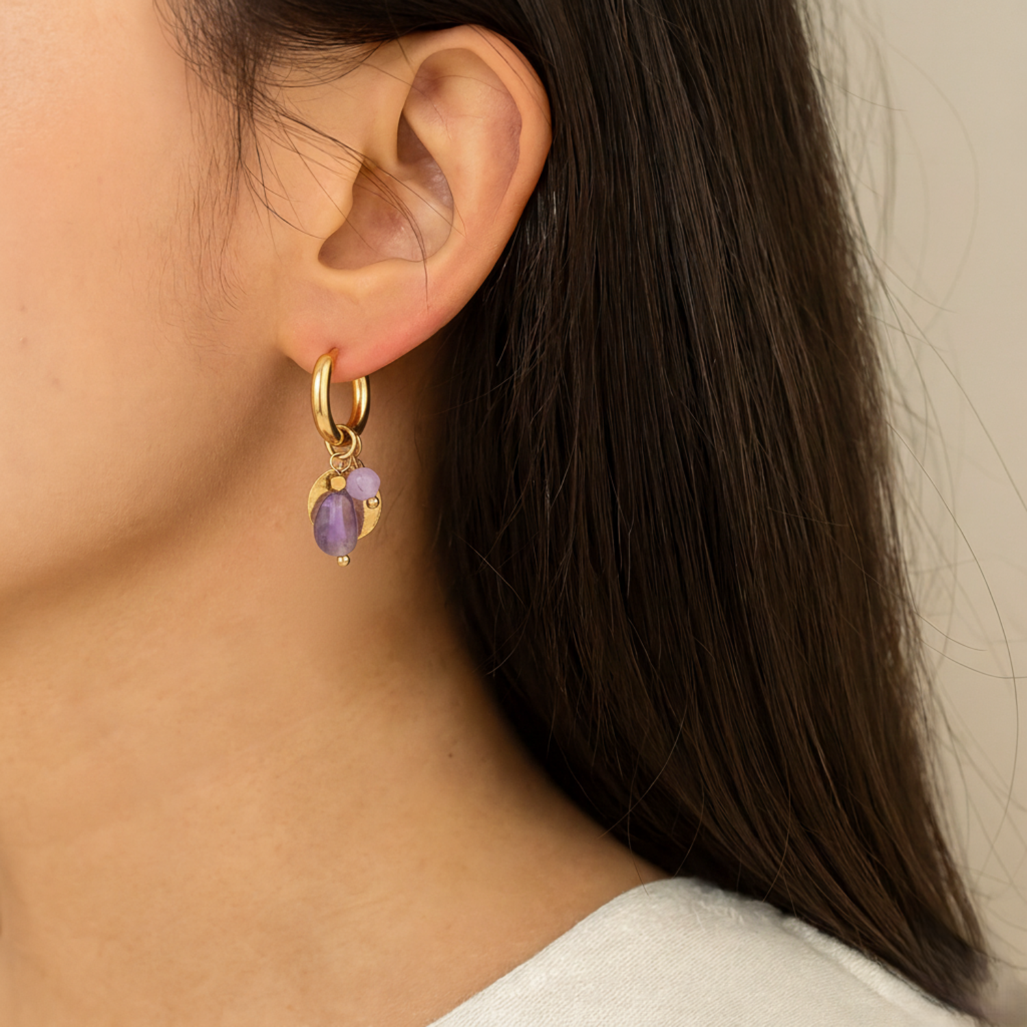 Just Lil Things Amethyst Glow Charm Hoops jlt13425