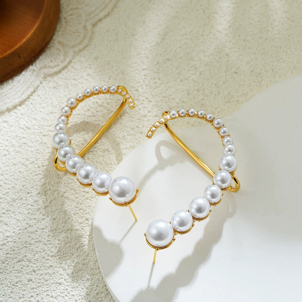 Elegant Pearl Arc Hoop Earrings JLT13428