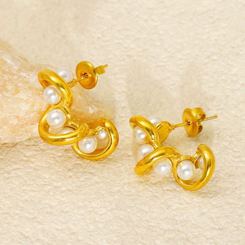 Just Lil Things Golden Spiral Pearl Drop Earrings jlt13430