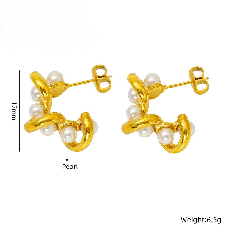 Just Lil Things Golden Spiral Pearl Drop Earrings jlt13430
