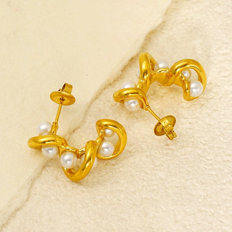 Just Lil Things Golden Spiral Pearl Drop Earrings jlt13430