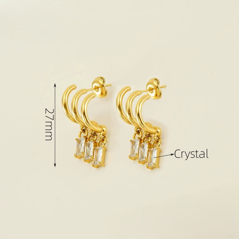 Just Lil Things Triple Hoop Crystal Drop Earrings jlt13431