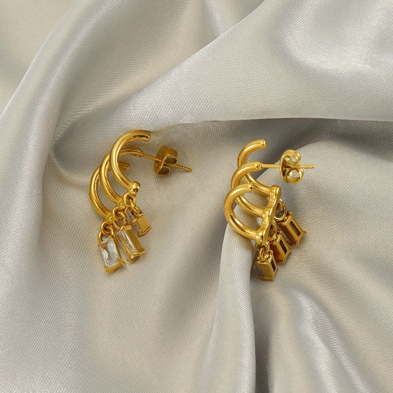 Just Lil Things Triple Hoop Crystal Drop Earrings jlt13431