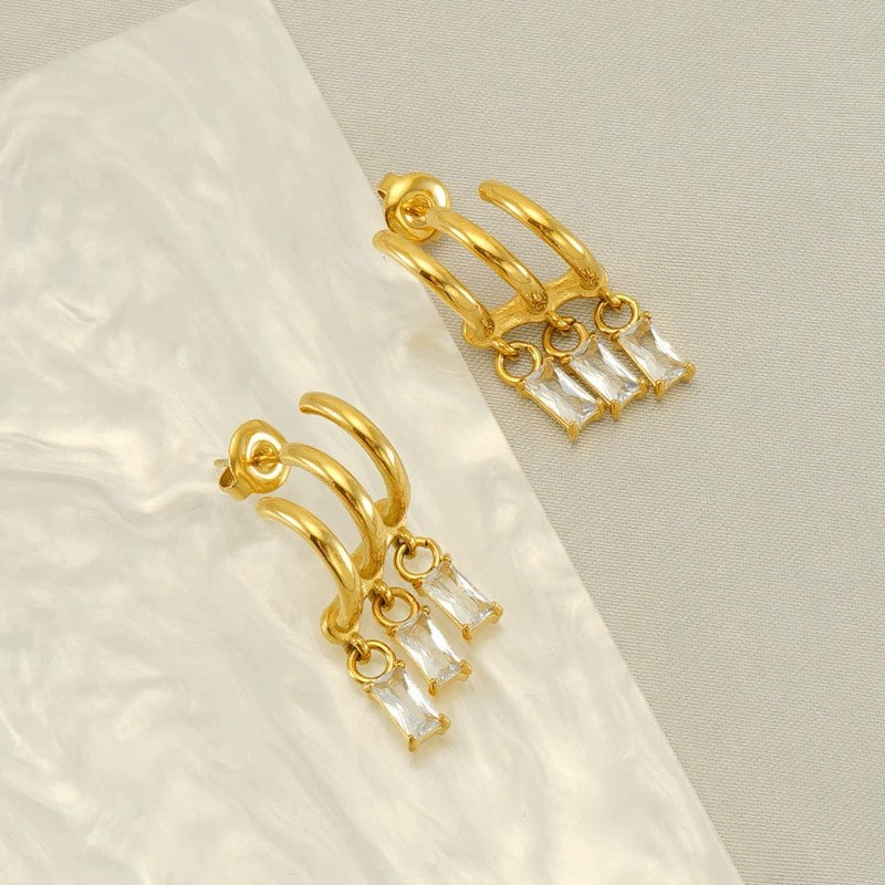 Just Lil Things Triple Hoop Crystal Drop Earrings jlt13431