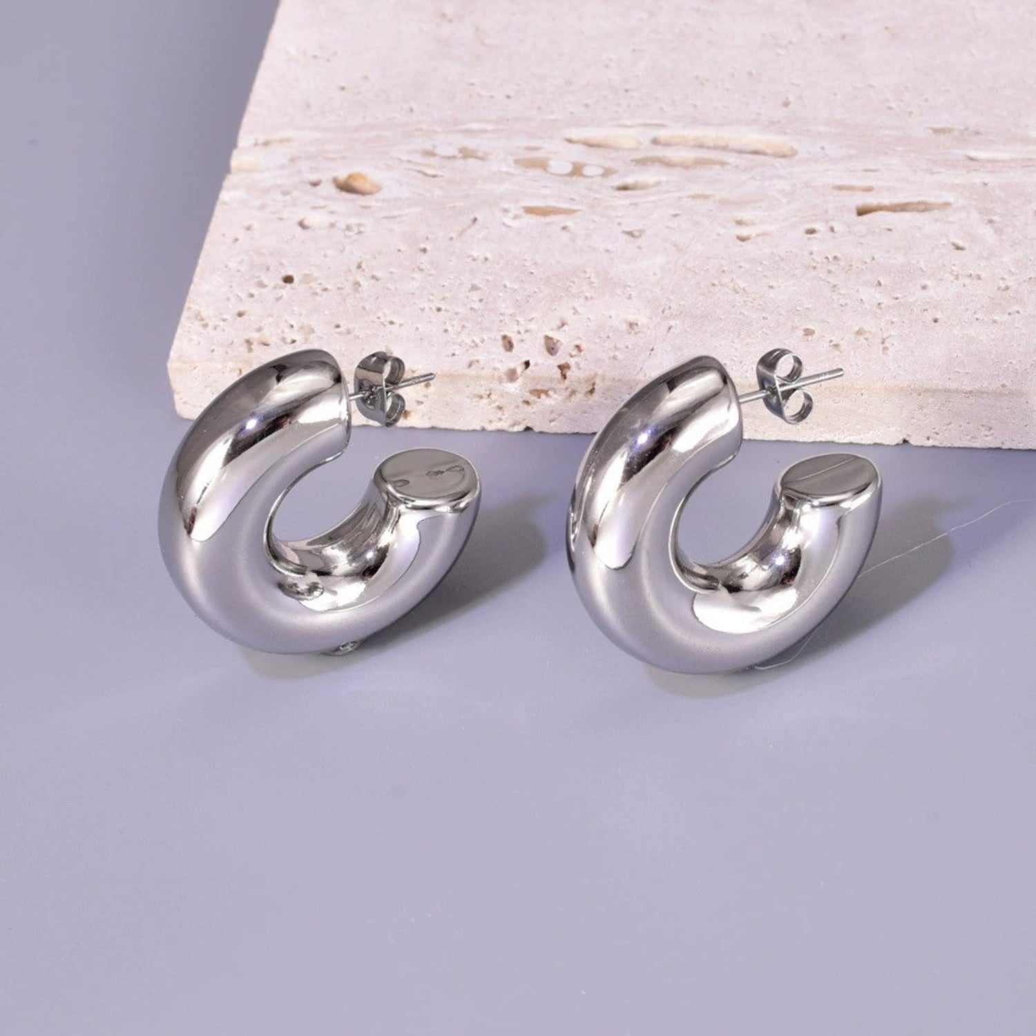 Just Lil Things Bold Silver U-Shaped Chunky Hoop Earrings jlt13434