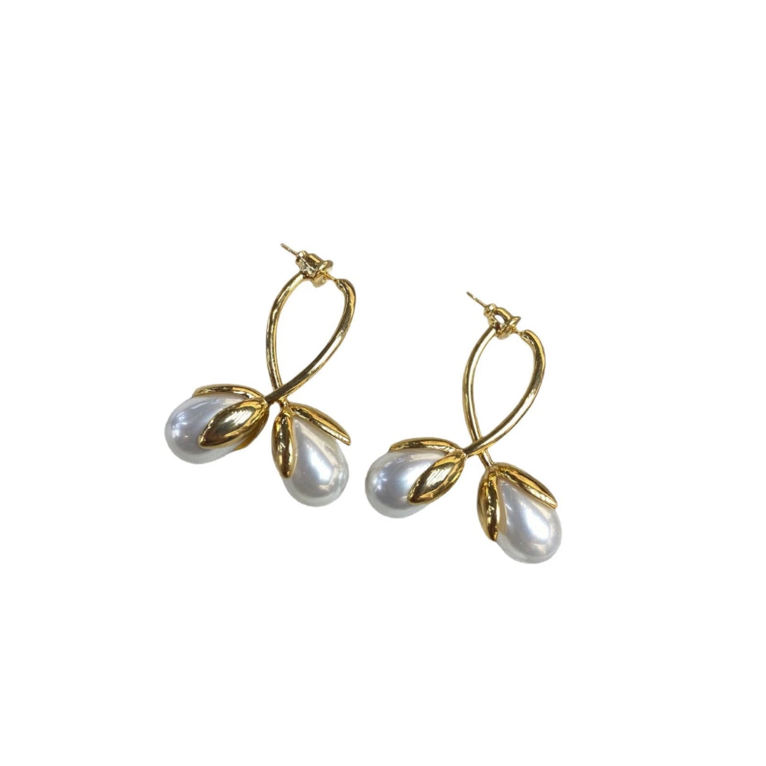 Gold Pearl Bud Drop Earrings jlt13441