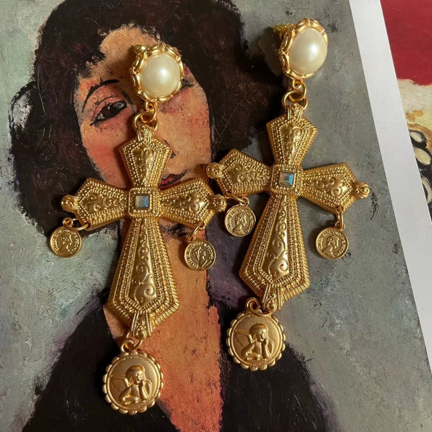 Callida Cross Pearl Earrings jlt13449
