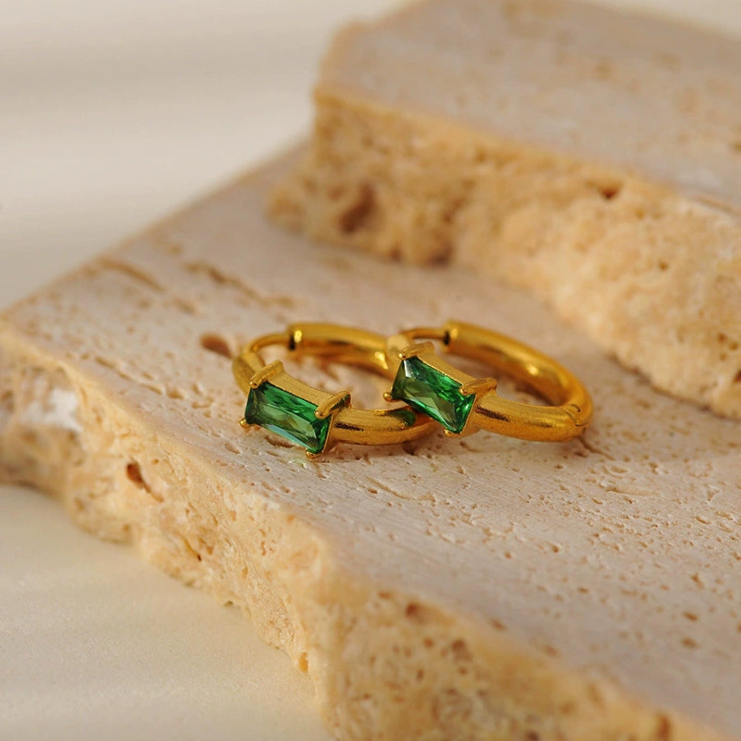 Rectangular Designed Green Hoop Earring jlt13455