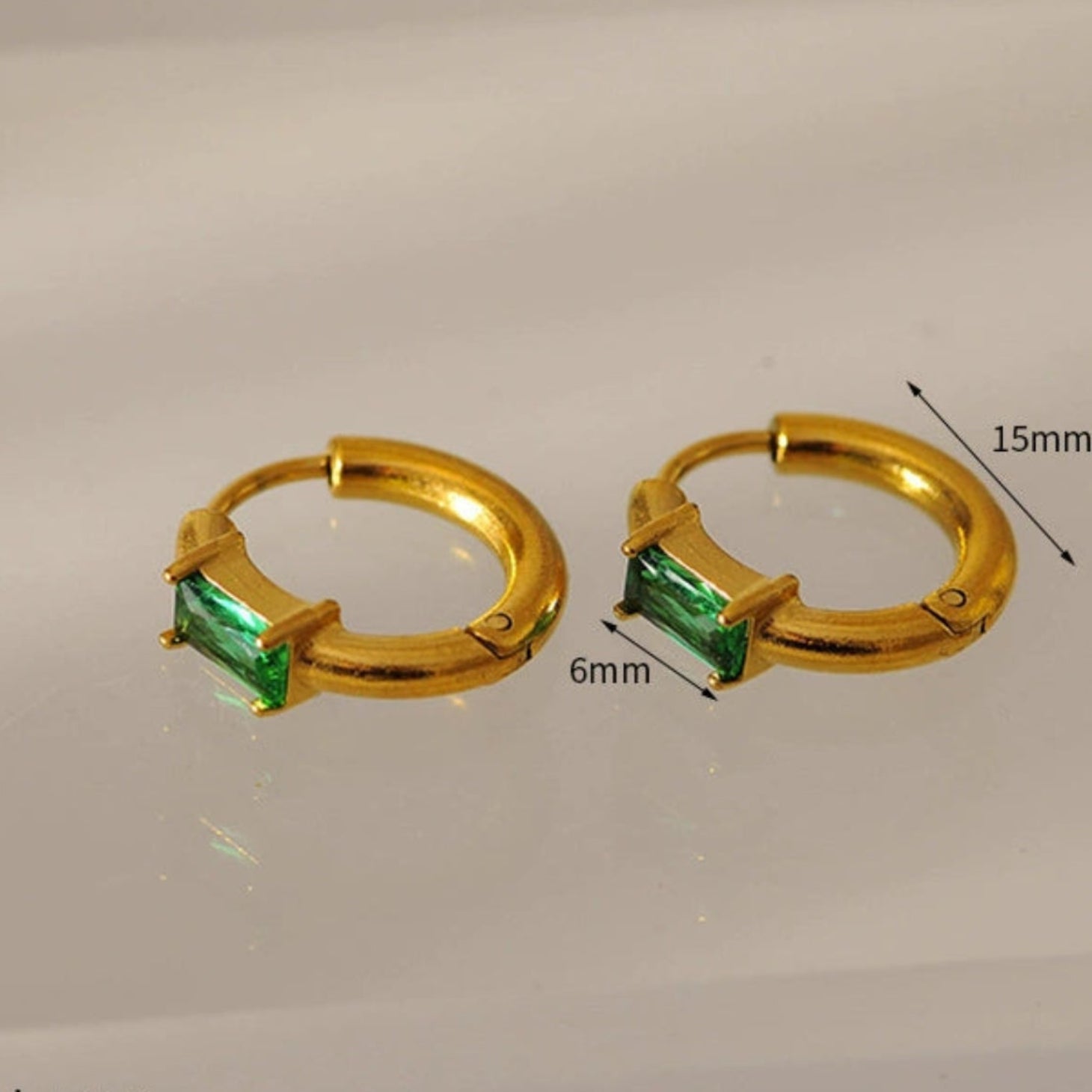 Rectangular Designed Green Hoop Earring jlt13455
