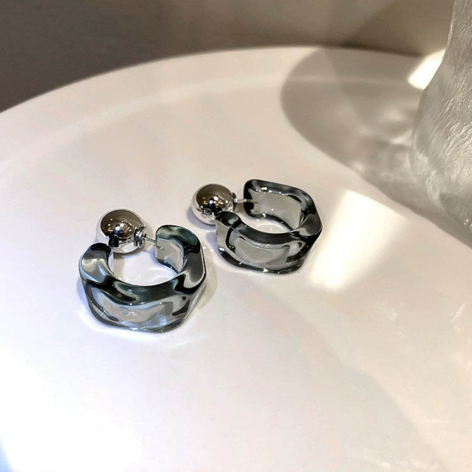 C Shaped Hoop Grey Earrings jlt13462