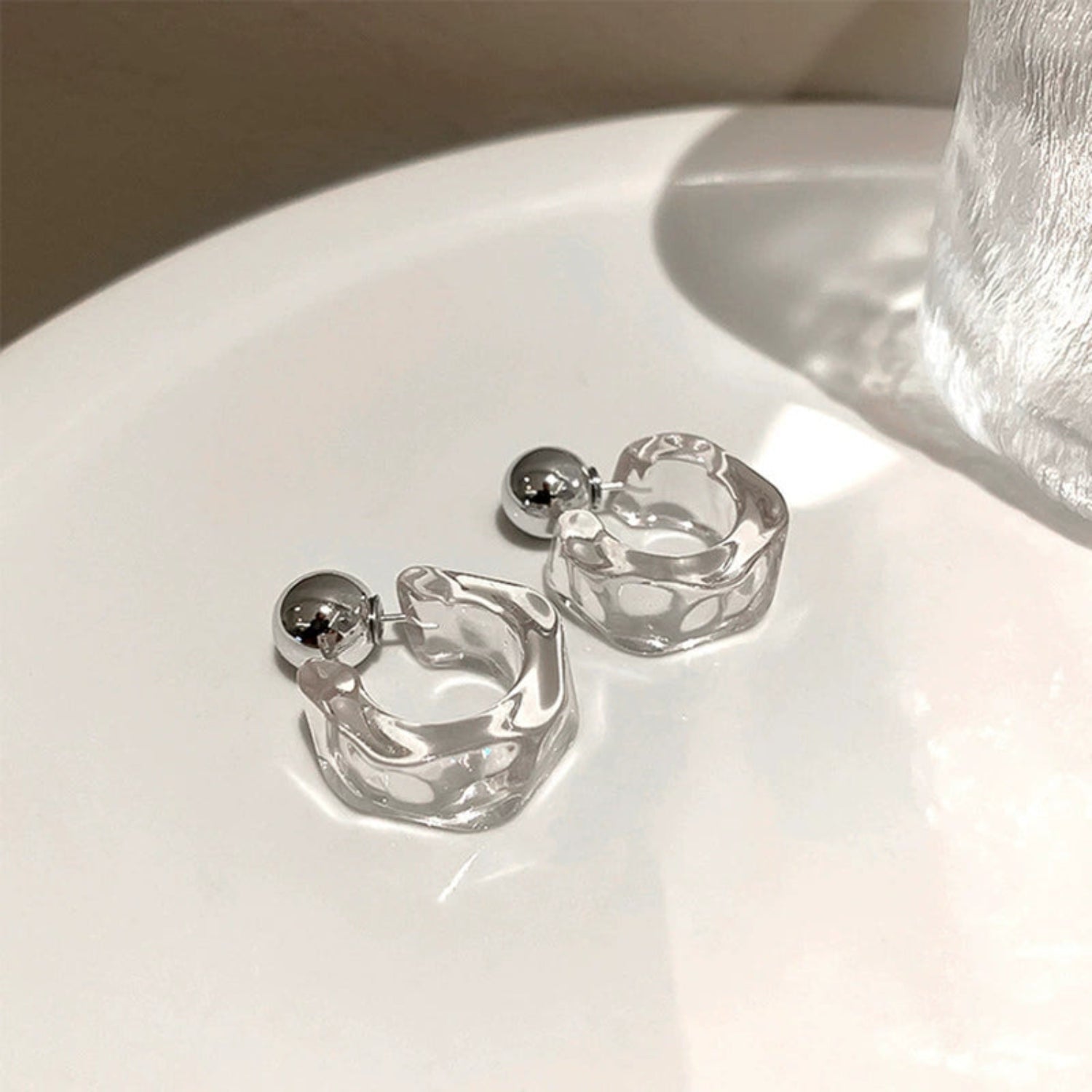 C Shaped Hoop White Earrings jlt13463