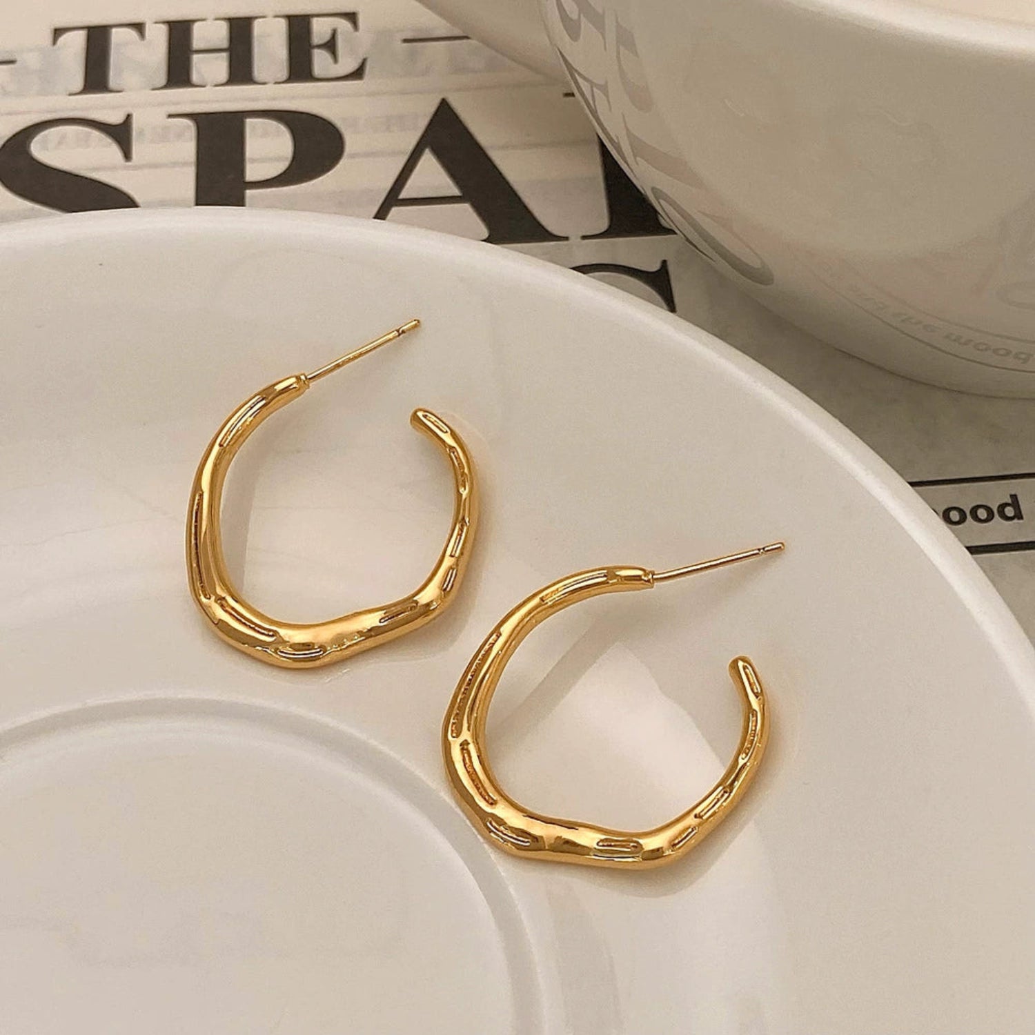 C Shaped Dangling Golden Earrings jlt13480