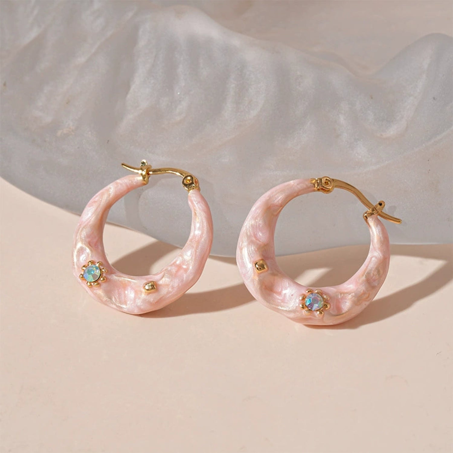 Copper Clip On  Pink  Hoop Earrings jlt13481