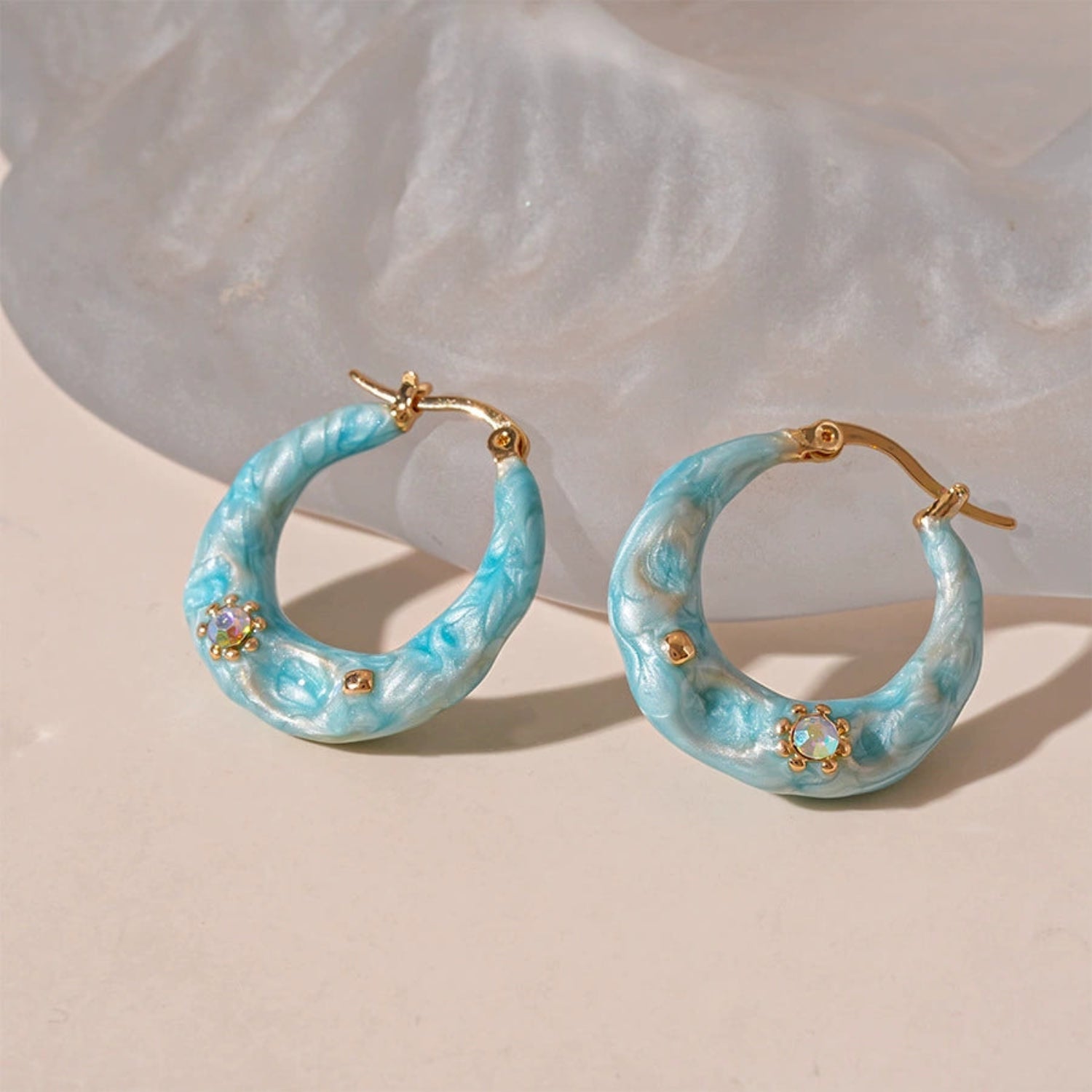 Copper Clip On Blue Hoop Earrings jlt13482
