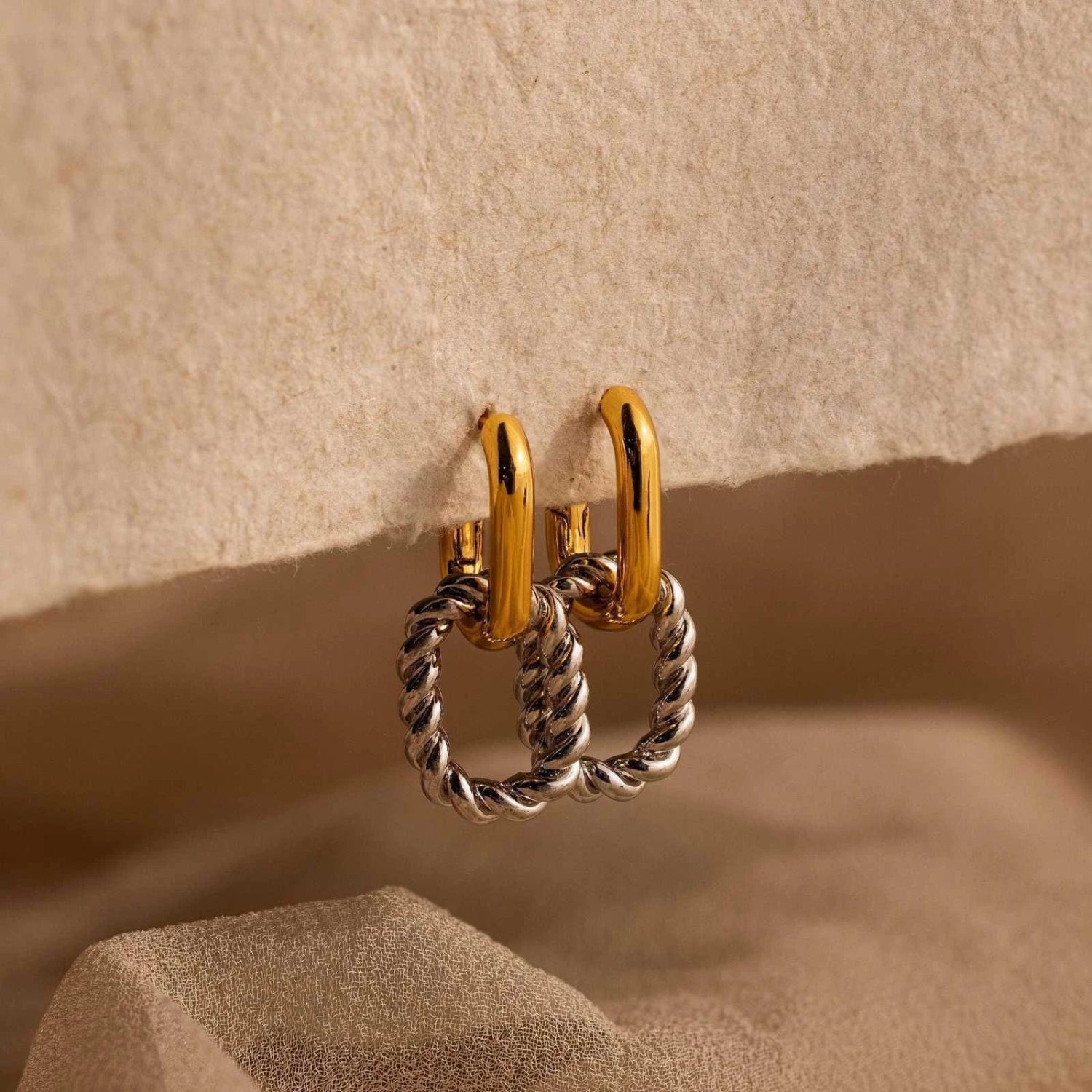 Dual Tone Interlocking Hoop Earrings jlt13488