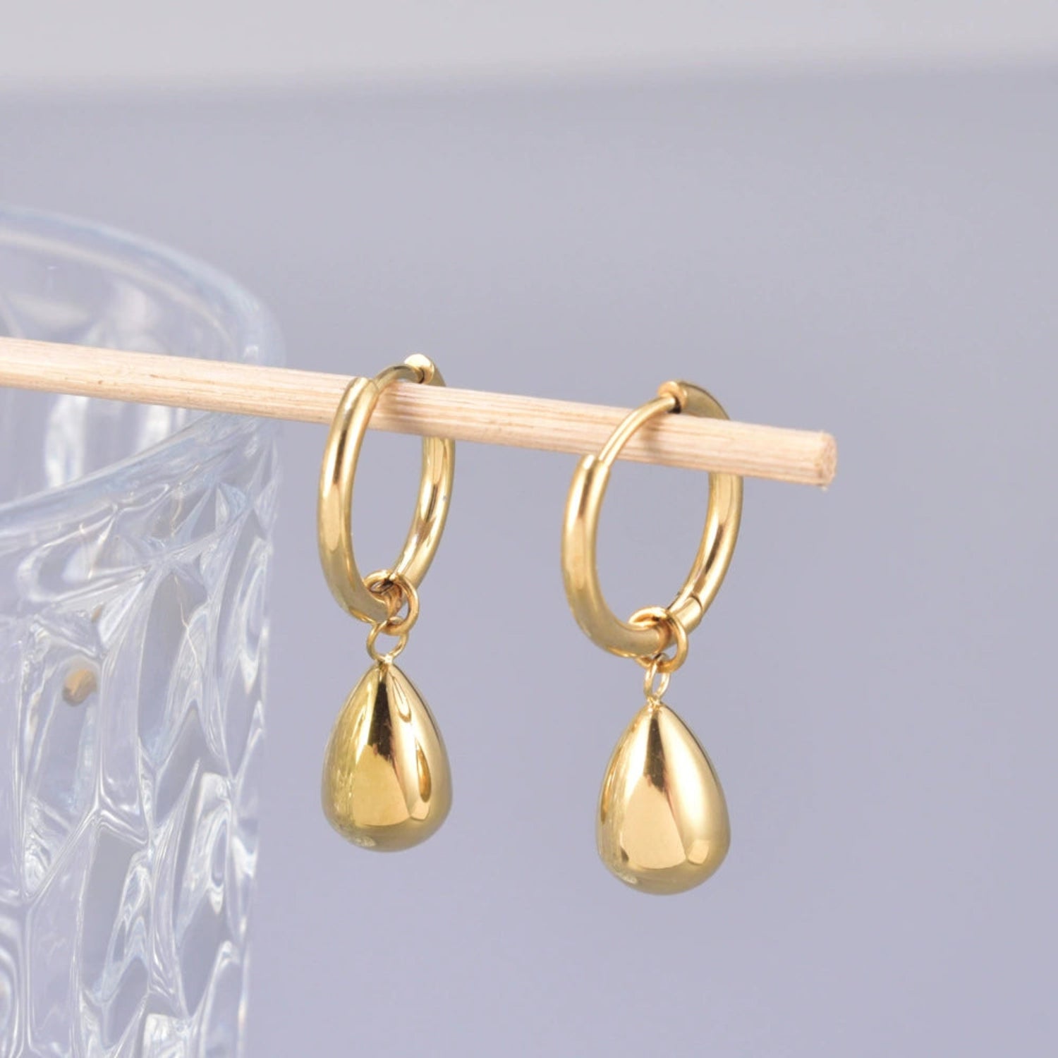 Gold Teardrop Dangle Hoop Earrings JLT13489