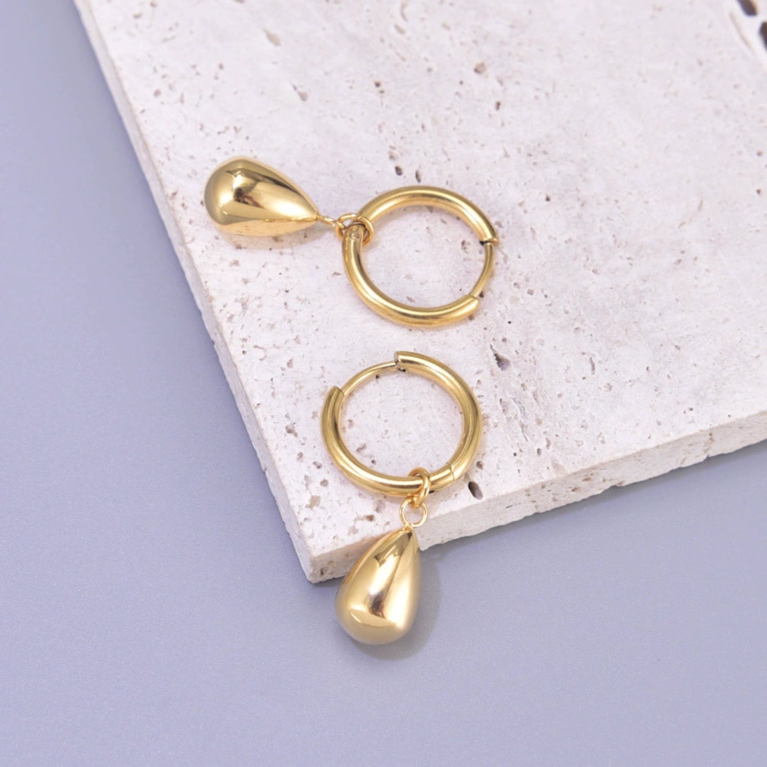 Gold Teardrop Dangle Hoop Earrings JLT13489
