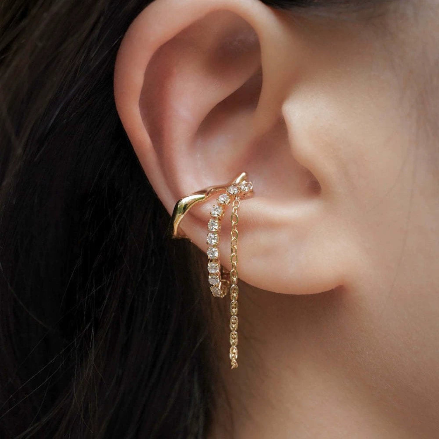 Chain Dangle Crystal Ear Cuff jlt13491