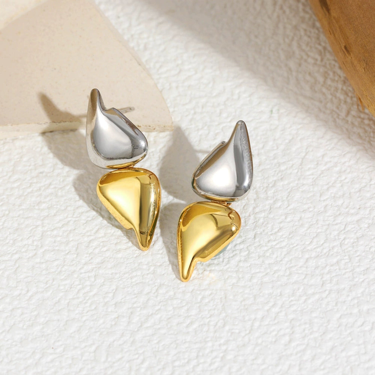 Two-Tone Modern Abstract Drops Earrings jlt13492
