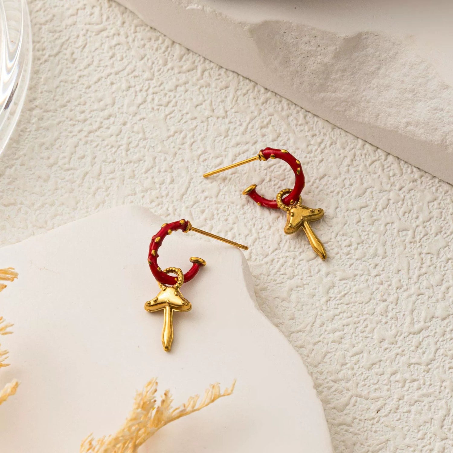 Red Enamel Mushroom Hoop Drops JLT13493