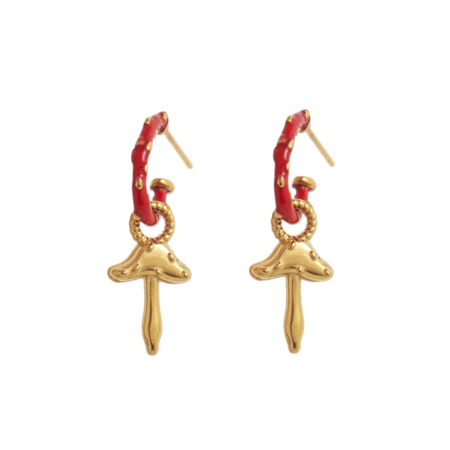 Red Enamel Mushroom Hoop Drops JLT13493