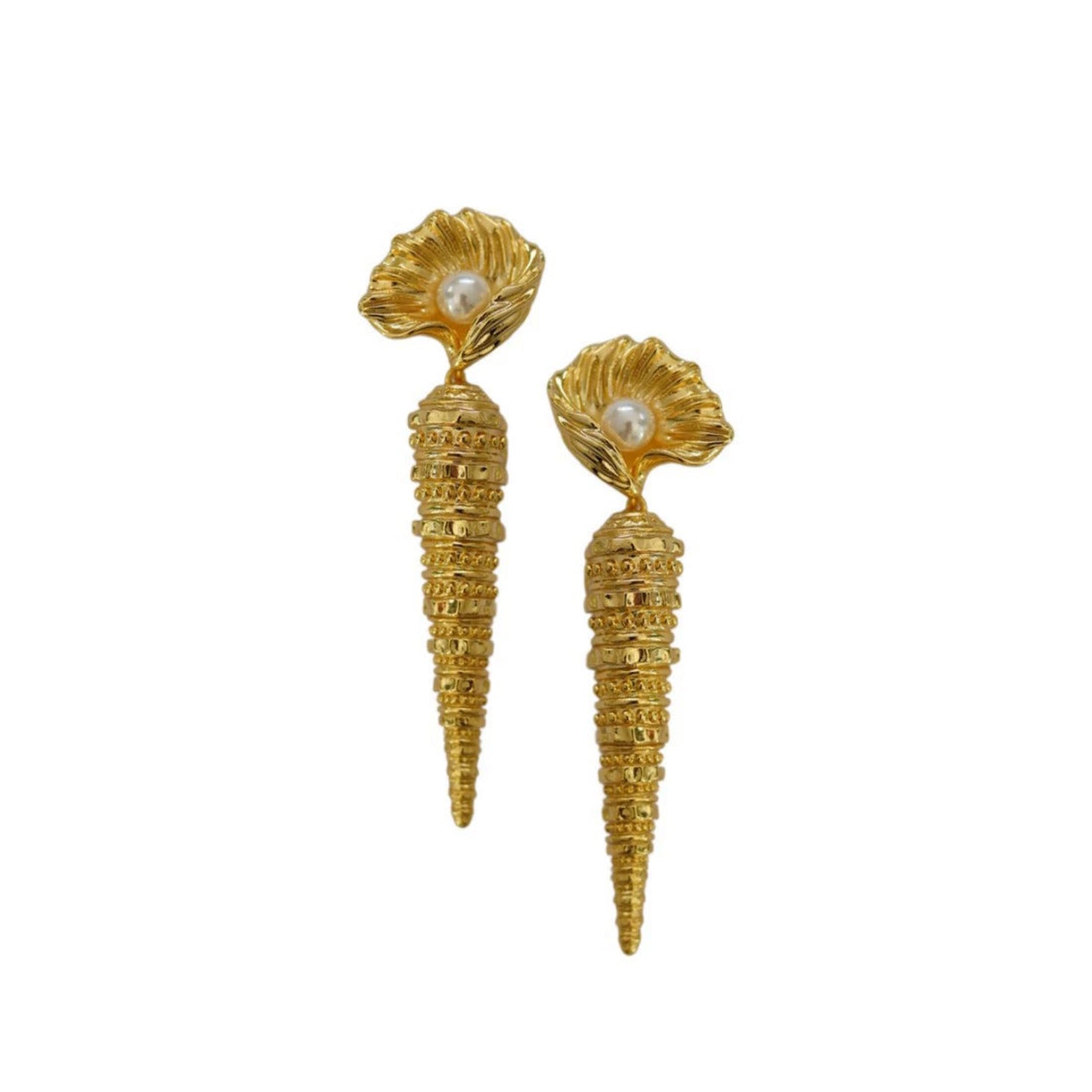 Gilded Seashell Pearl Drop Earrings jlt13494
