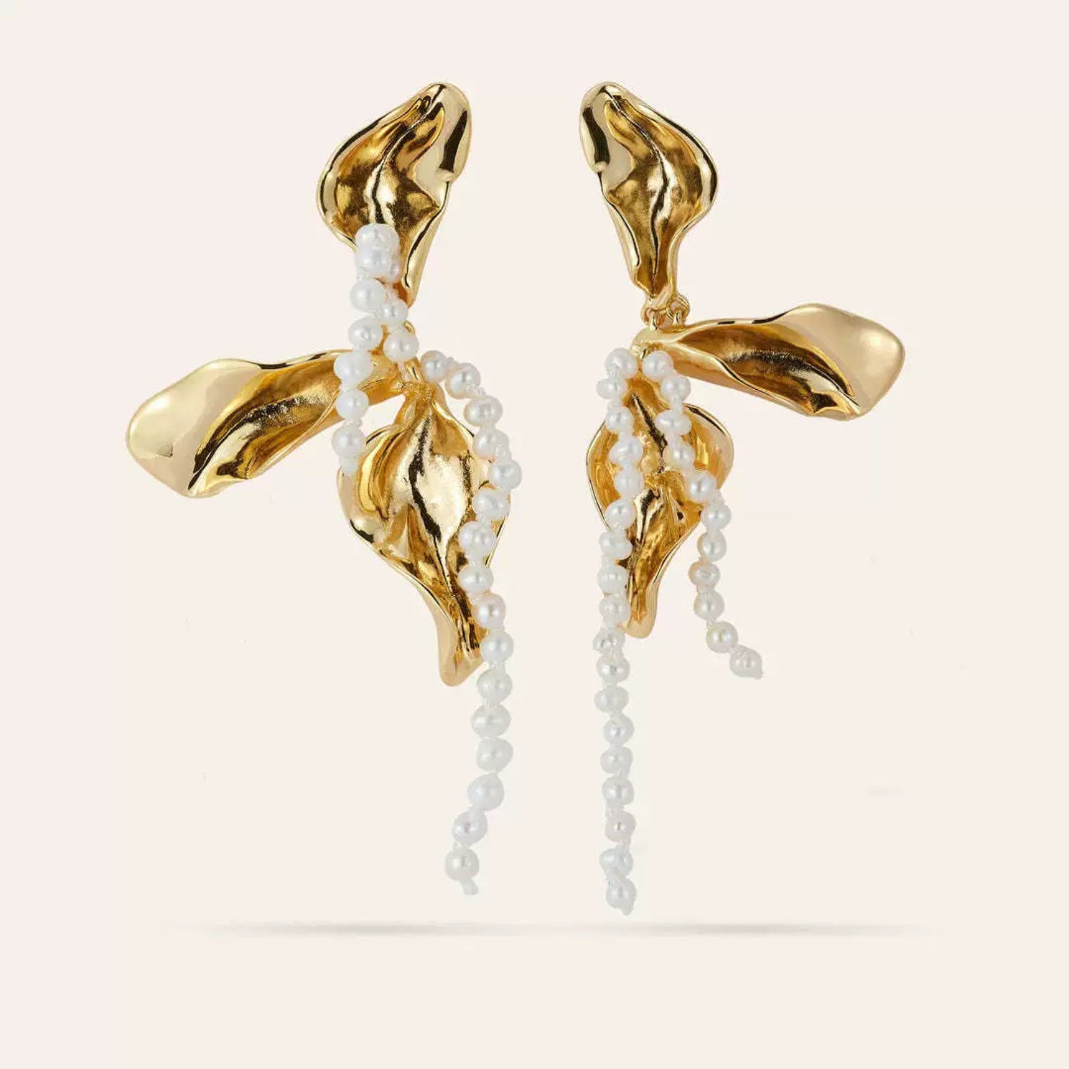 Abstract Gold Petal Pearl Drops jlt13504