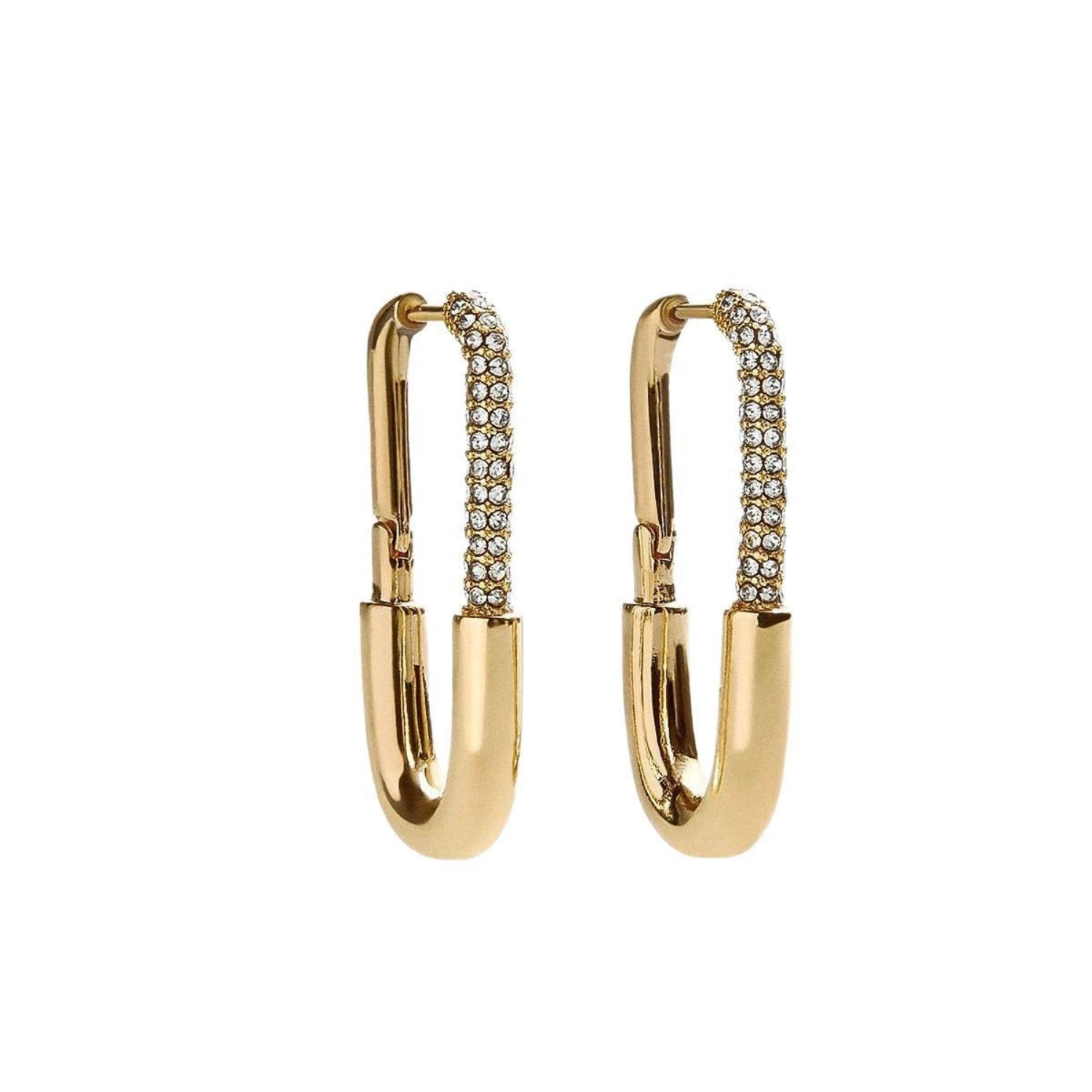 Pavé Crystal Safety Pin Hoops JLT13507