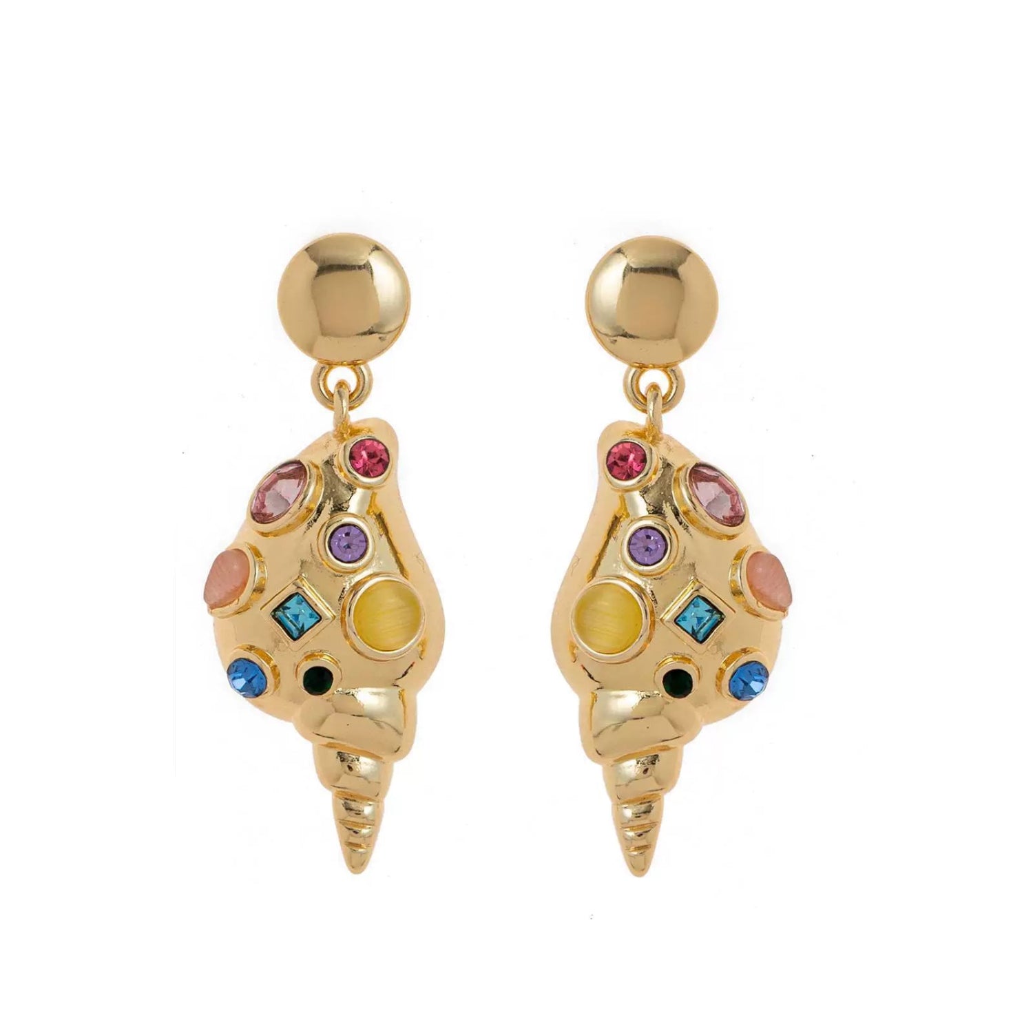 Golden Shell With Crystal Dangling Earrings jlt13512