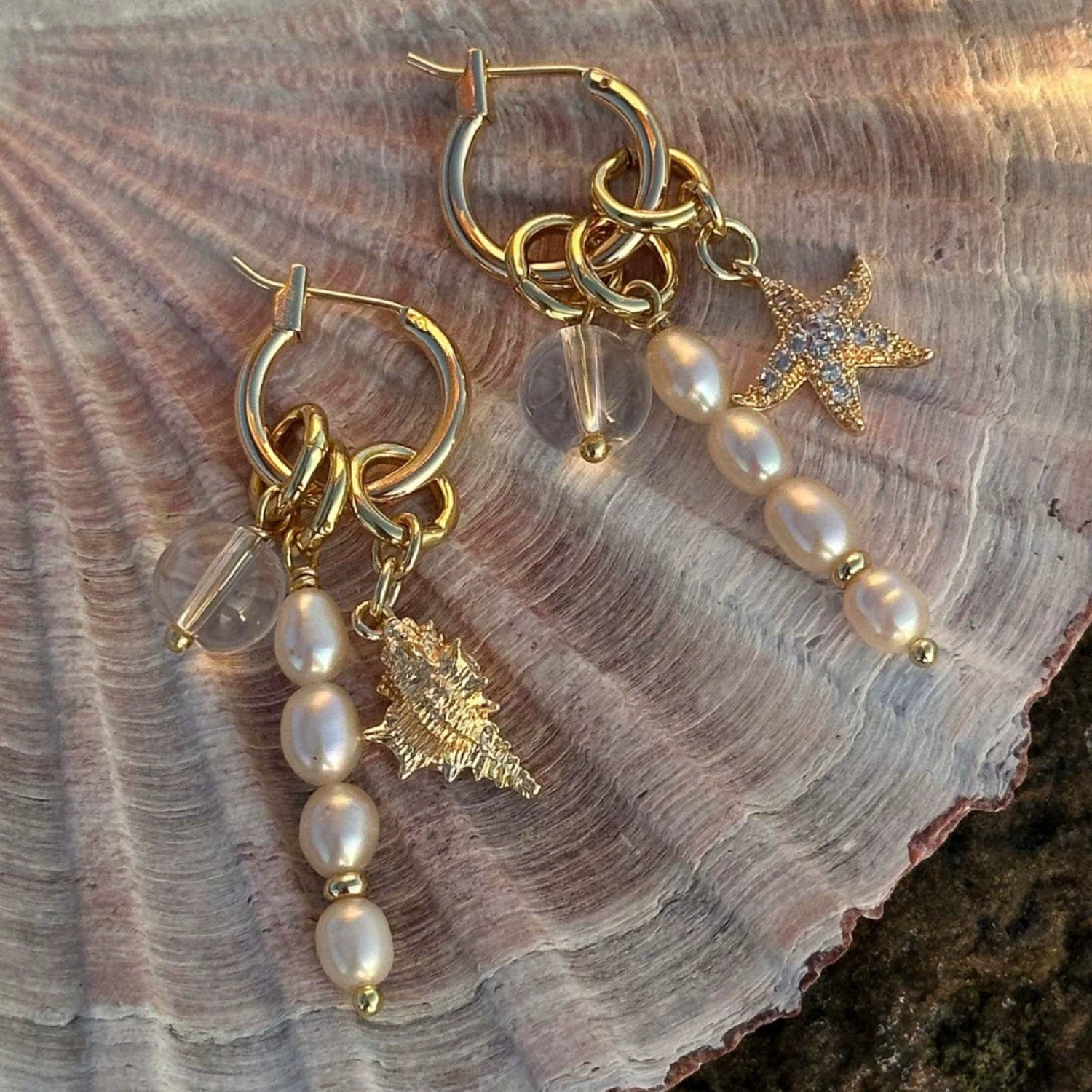 Ocean Charm Cluster Hoop Earrings jlt13513