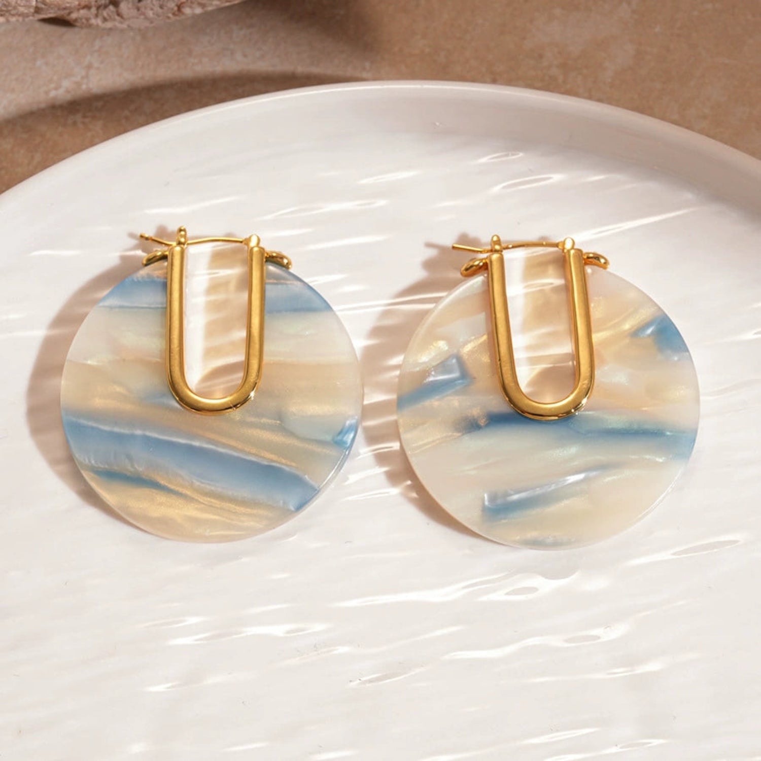 Clip-On U-Shaped  Blue Earrings jlt13523