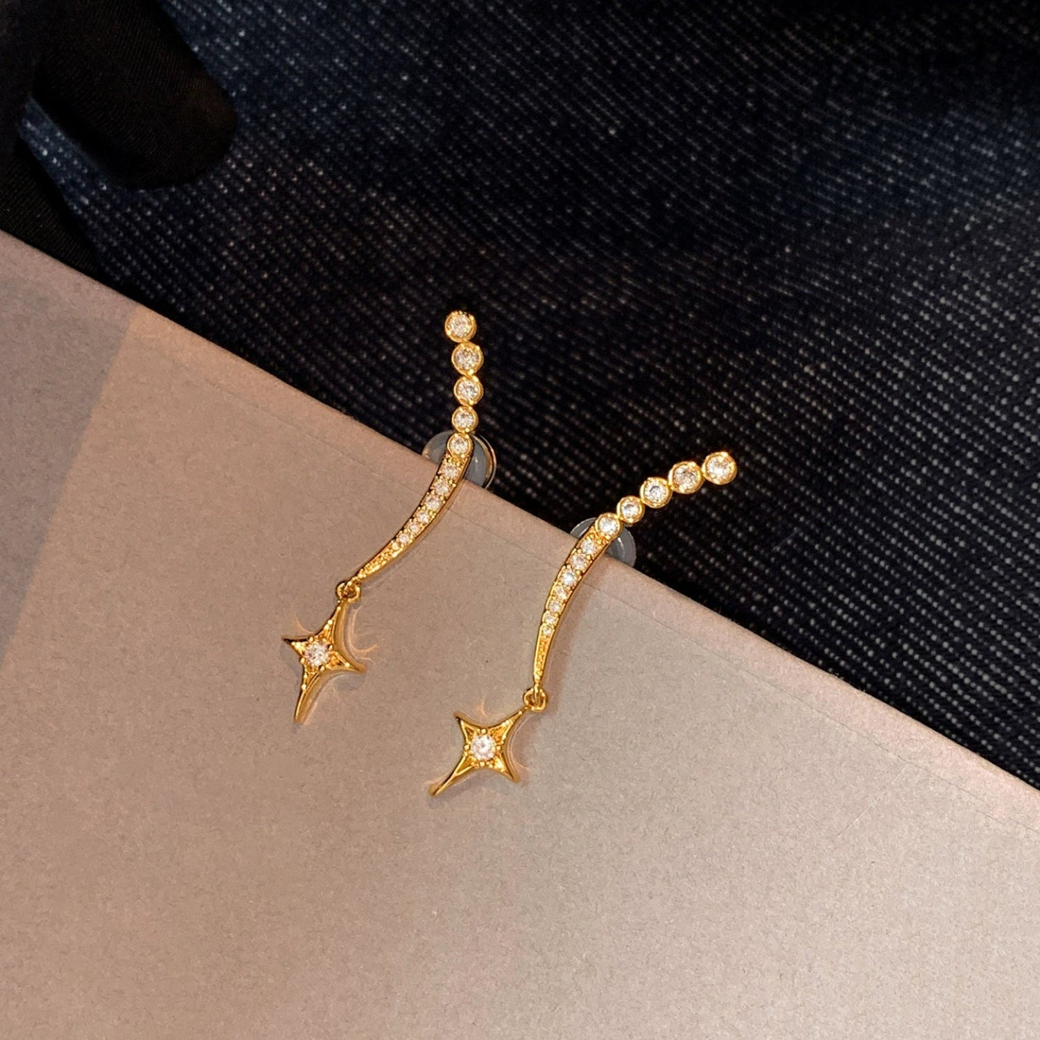 Gold Star Curvy Stud Crawler Earrings JLT13595