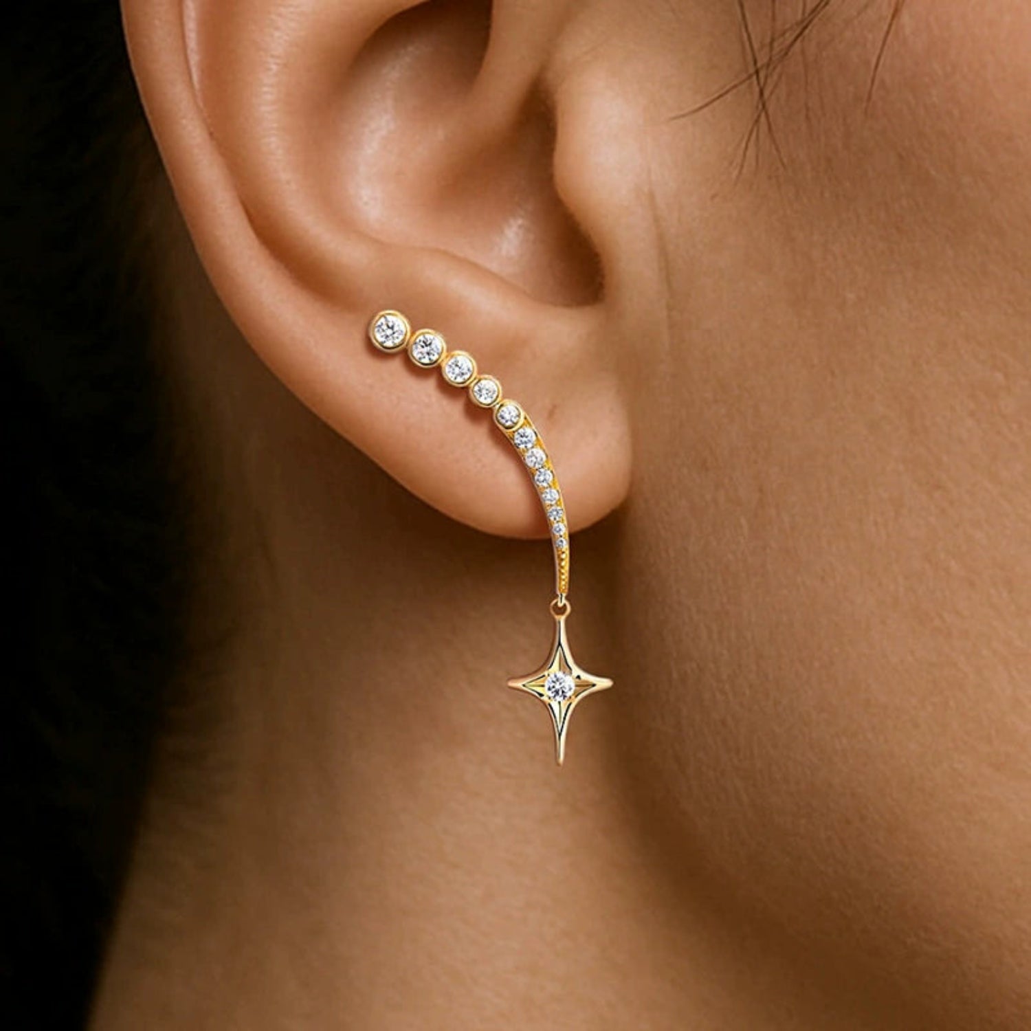 Gold Star Curvy Stud Crawler Earrings JLT13595