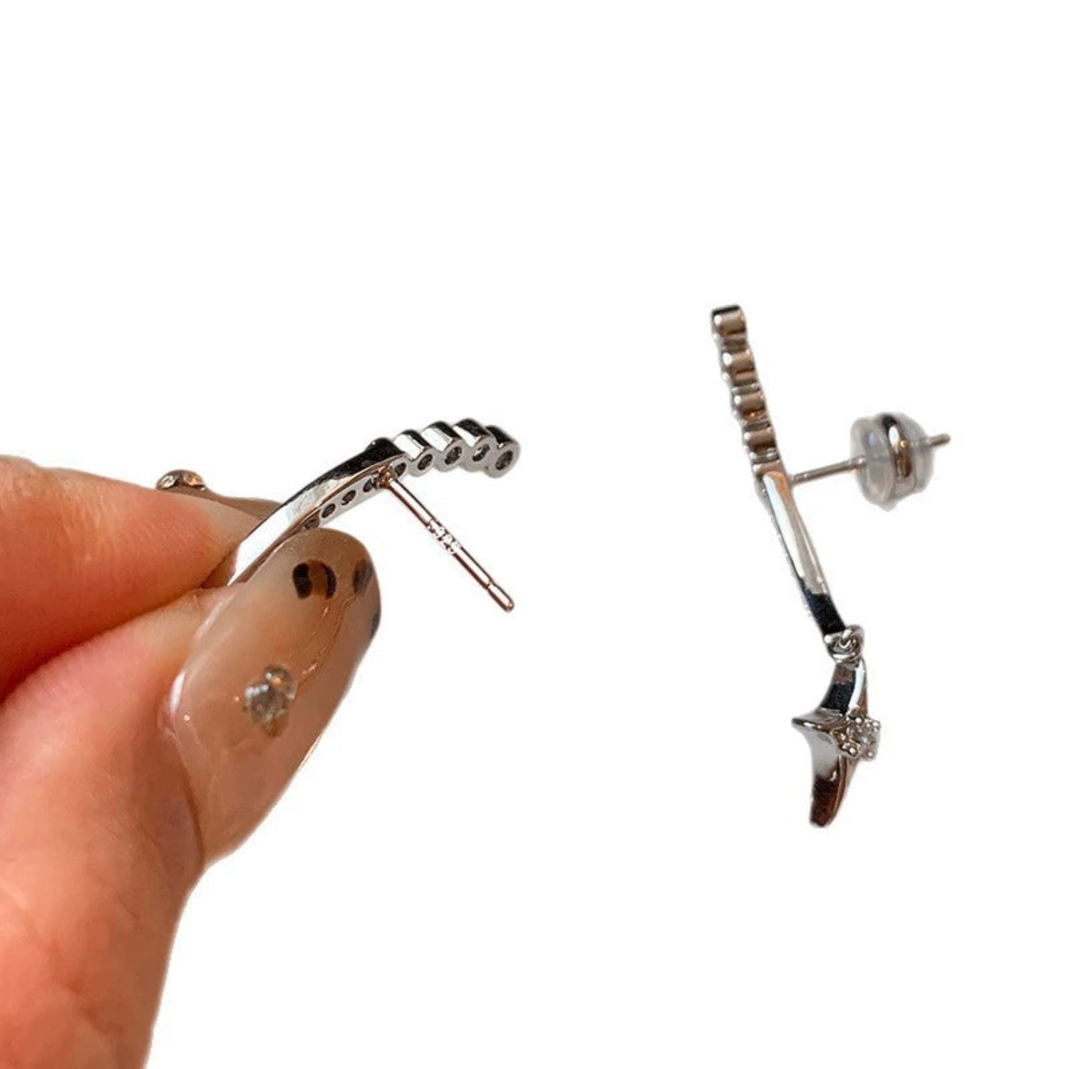 Silver Star Curvy Stud Crawler Earrings JLT13596