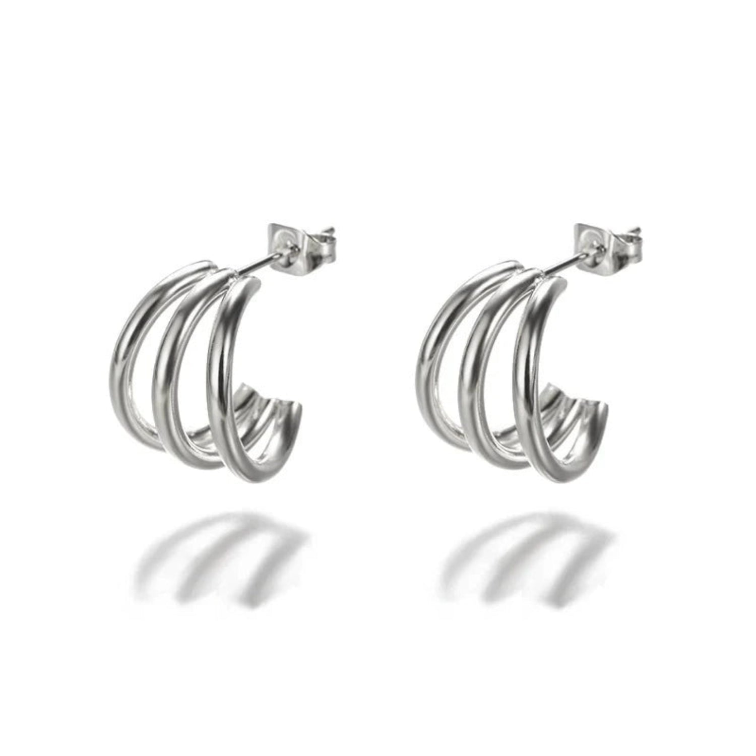 Triple Silver C-Hoop Stud Earrings JLT13597