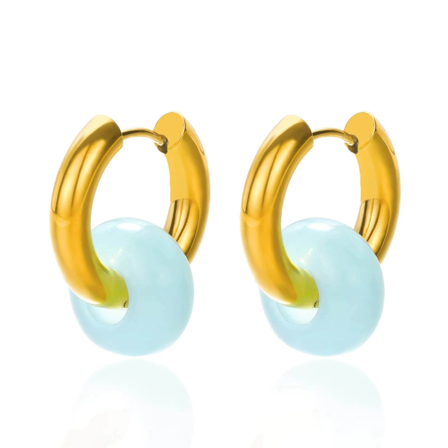 Blue Bead Gold Huggie Earrings JLT13607