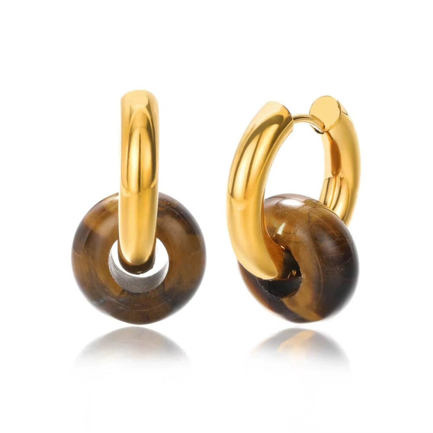 Tiger's Eye Gold Huggie Earrings JLT13608