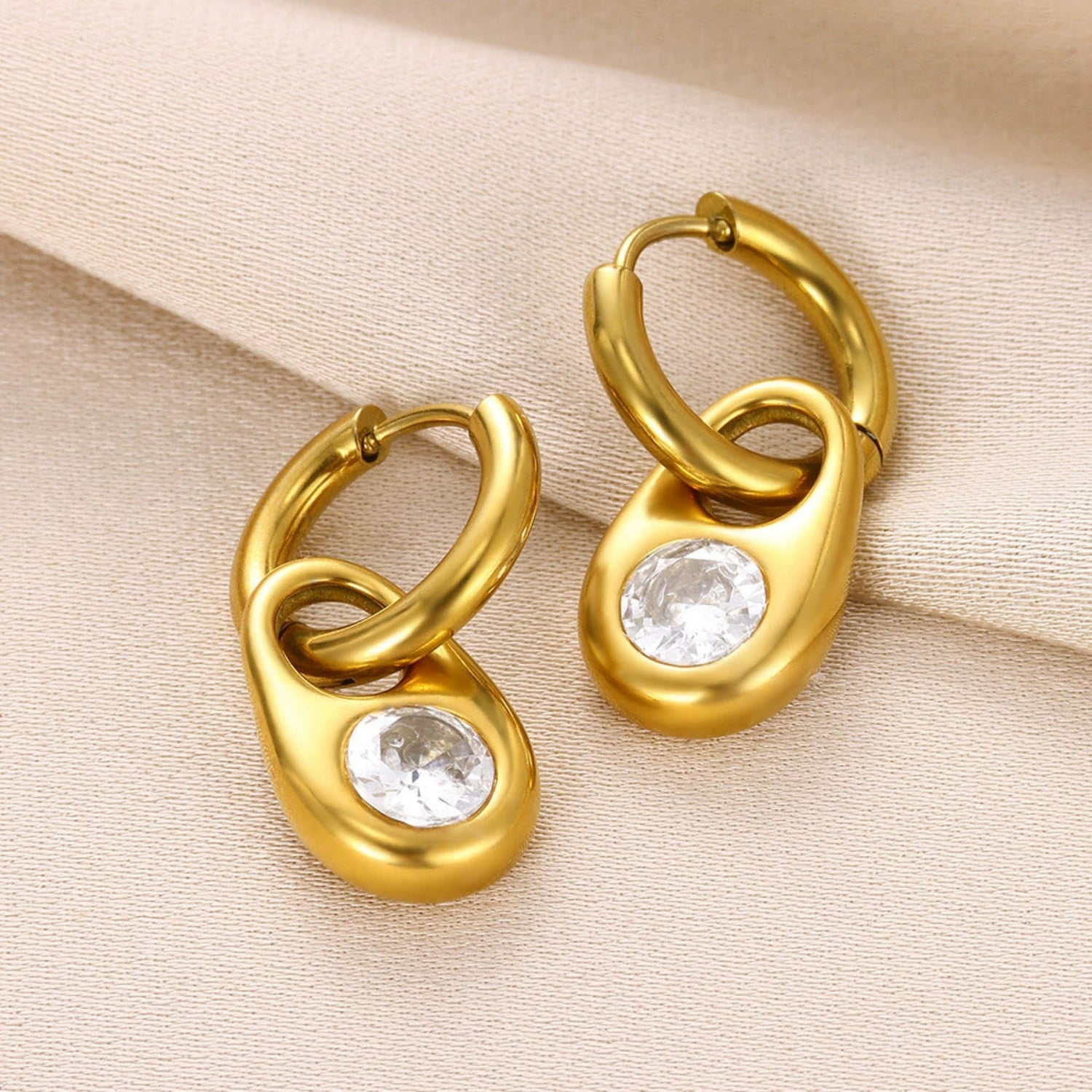 Gold Crystal Teardrop Huggie Earrings JLT13610