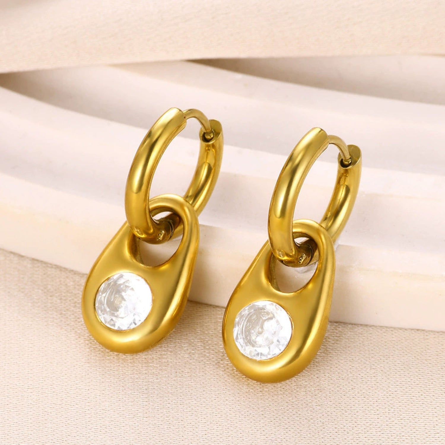 Gold Crystal Teardrop Huggie Earrings JLT13610