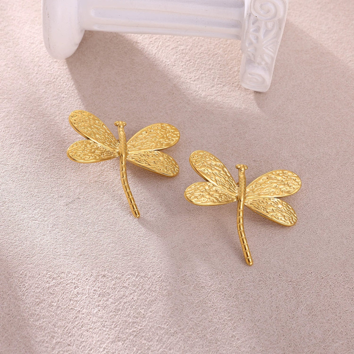 Gold Textured Dragonfly Stud Earrings JLT13611