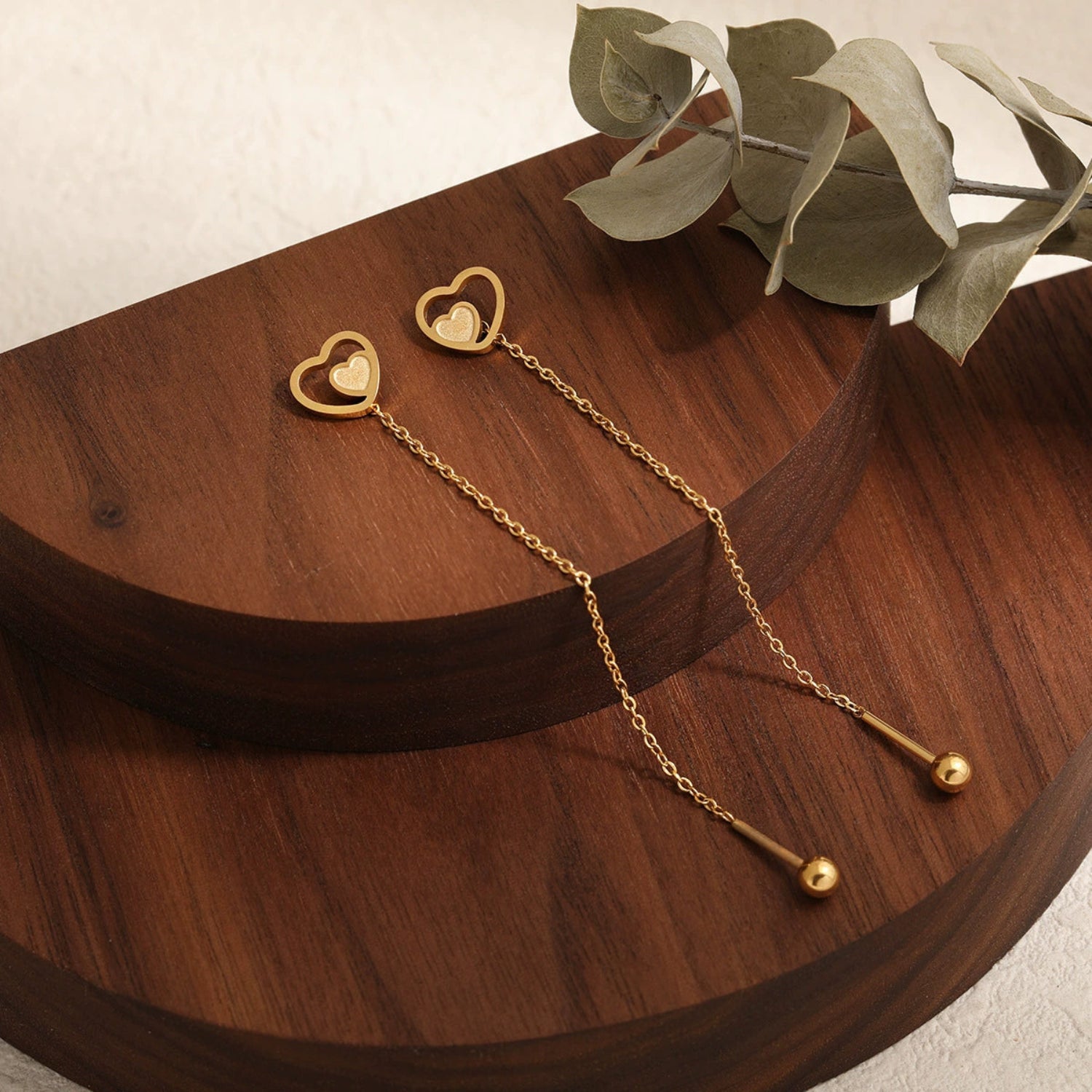 Double Heart Gold Threader Drop JLT13614