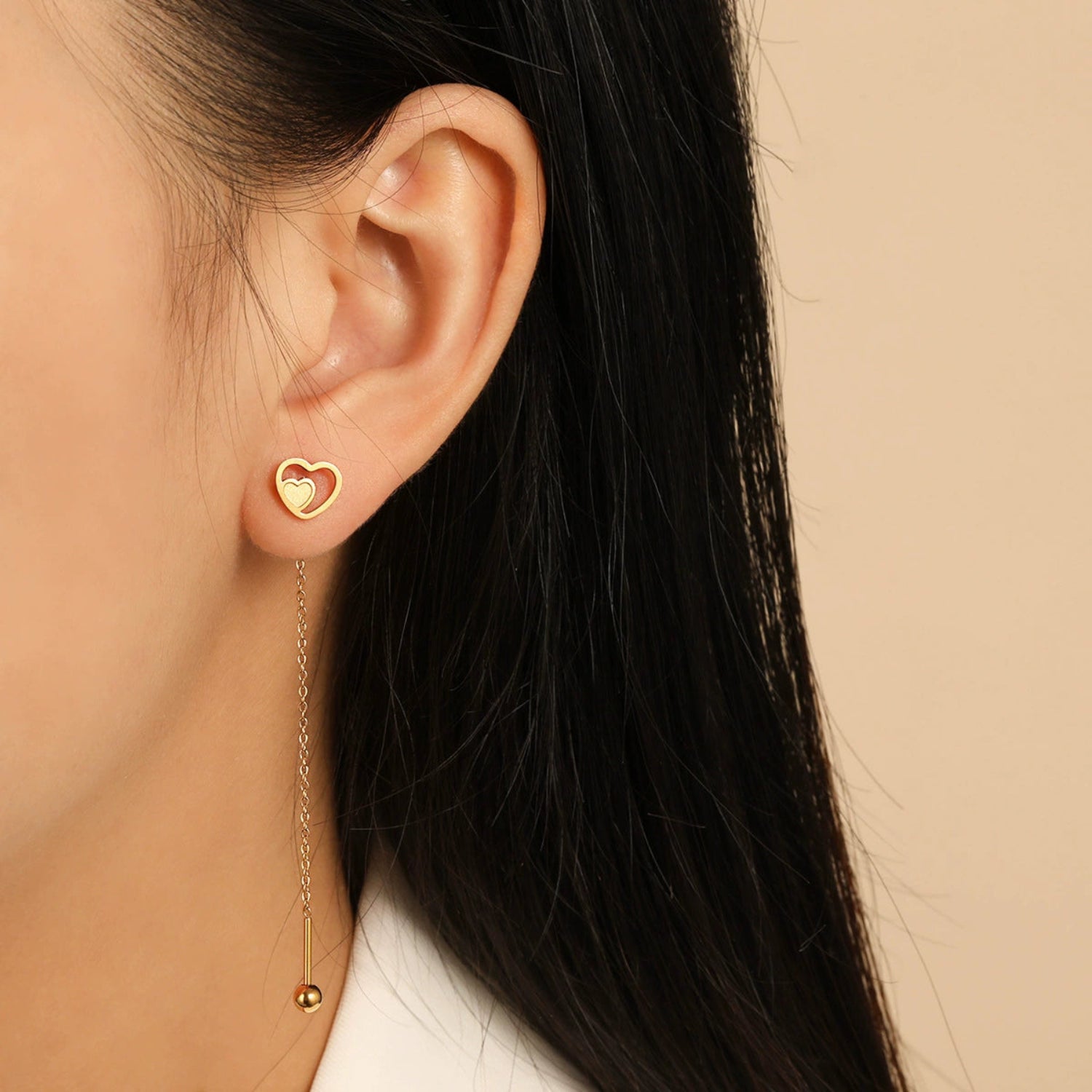 Double Heart Gold Threader Drop JLT13614