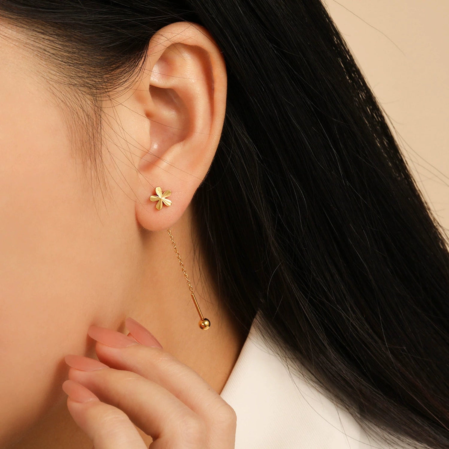 Gold Flower Threader Drop Earrings JLT13615