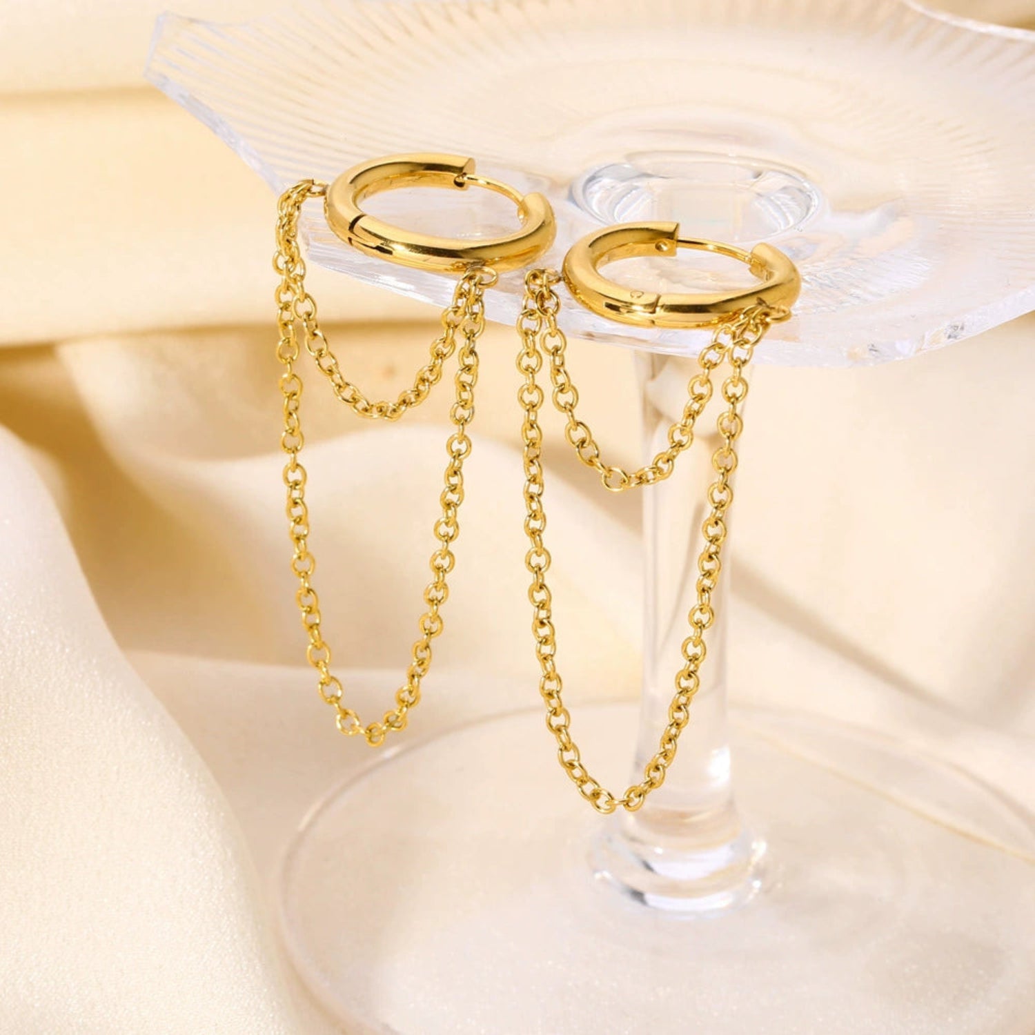 Gold Layered Chain Huggie Earrings JLT13618