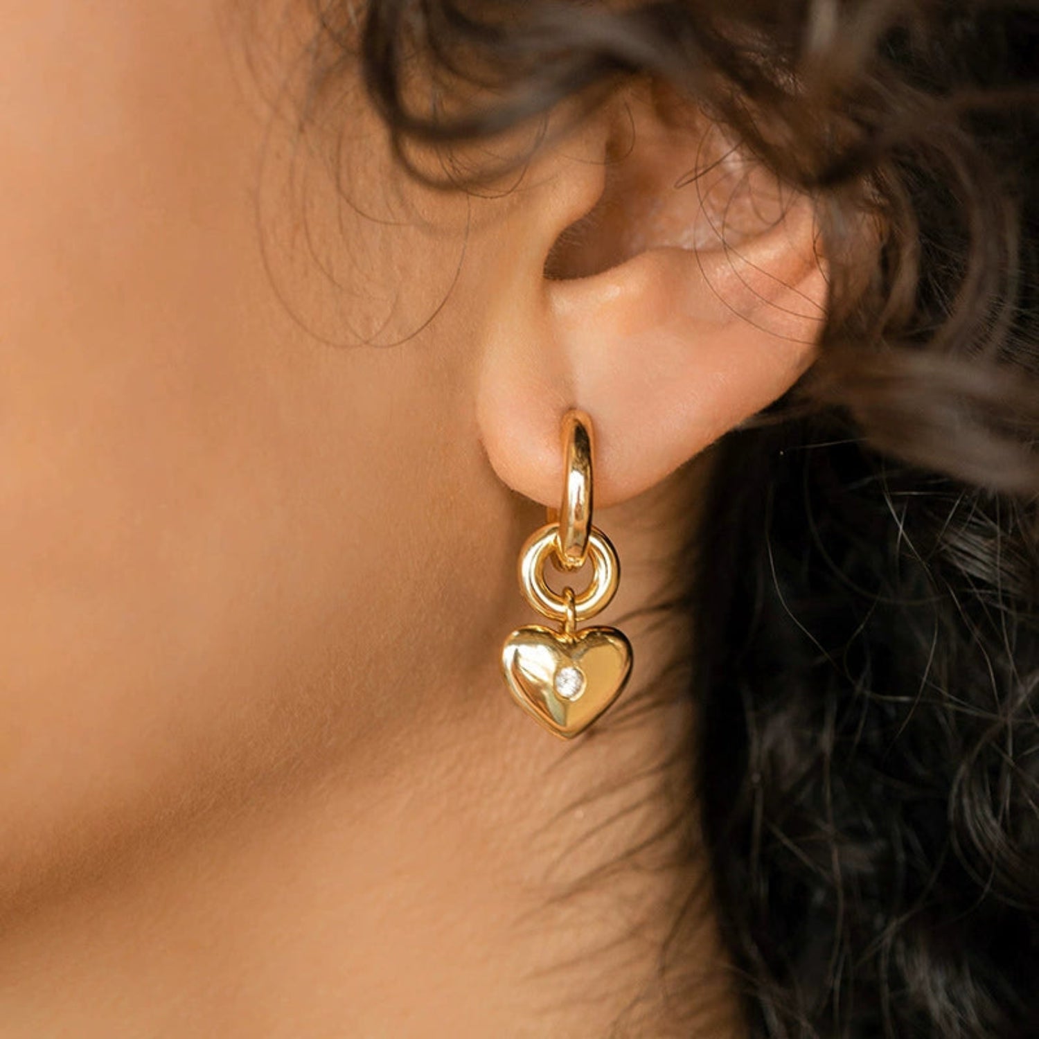Gold Heart Huggie Hoop Earrings JLT13620