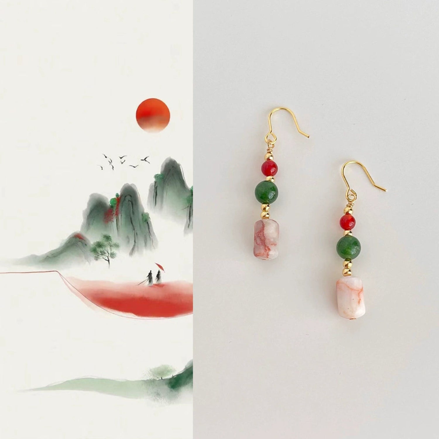 Oriental Landscape Dangle Hook Earrings JLT13624