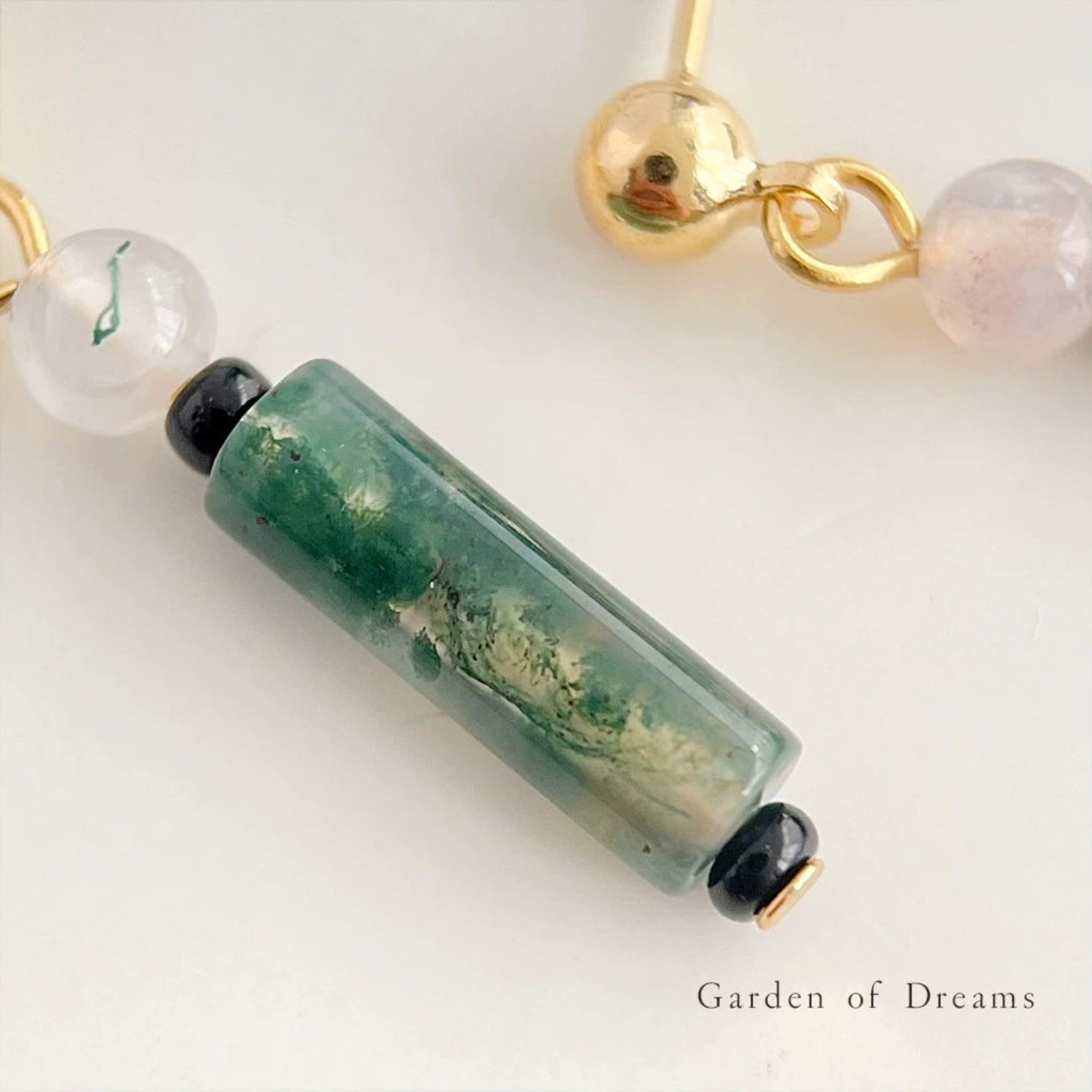 Moss Agate Cylinder Dangle Studs Earrings JLT13626
