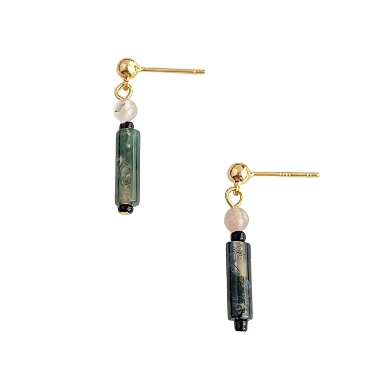Moss Agate Cylinder Dangle Studs Earrings JLT13626